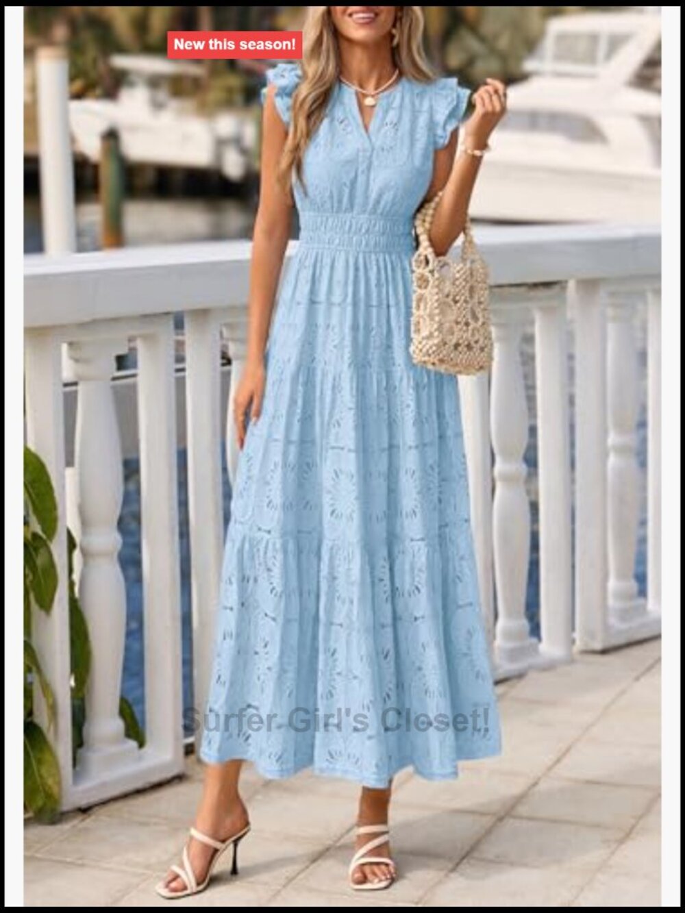 Boho Eyelet Lace Maxi Wedding Guest Dress with Flutter Sleeves - Picture 3 of 7